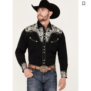 SCULLY MEN'S EMBROIDERED GUNFIGHTER LONG SLEEVE PEARL SNAP‎ WESTERN SHIRT
